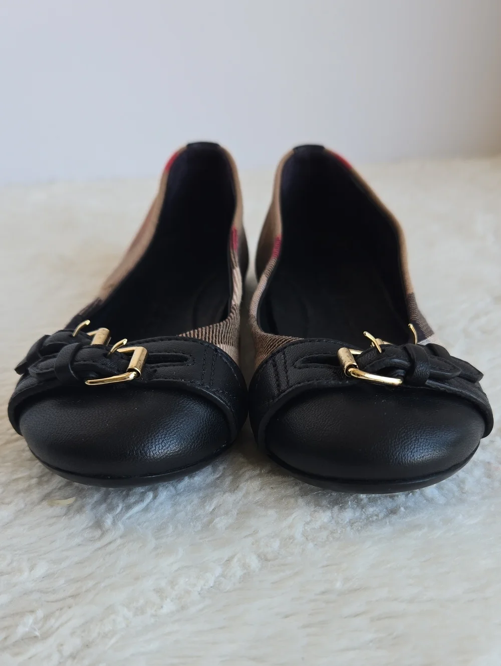 Burberry Classic Check Canvas & Leather Buckle Flats